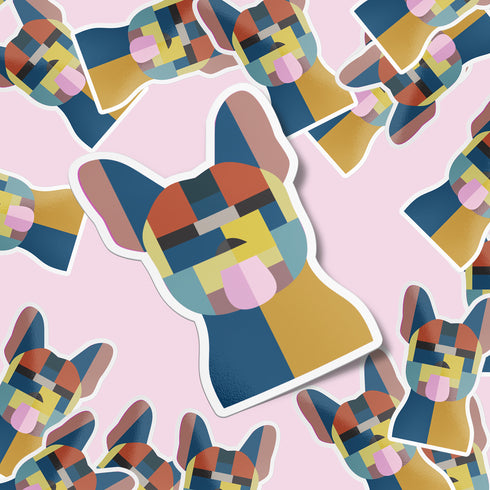 Abstract French Bulldog Premium Vinyl Sticker, Water Bottle Sticker, Dog Lover Gift, Frenchie Laptop Decal, Stocking Stuffers